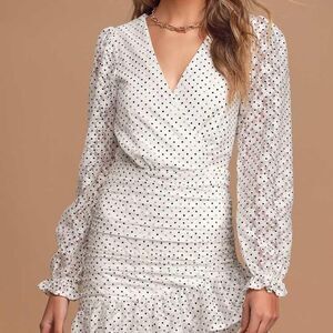 Lulus White Polka Dot Mini Dress NWT Size S Ruffle Lace